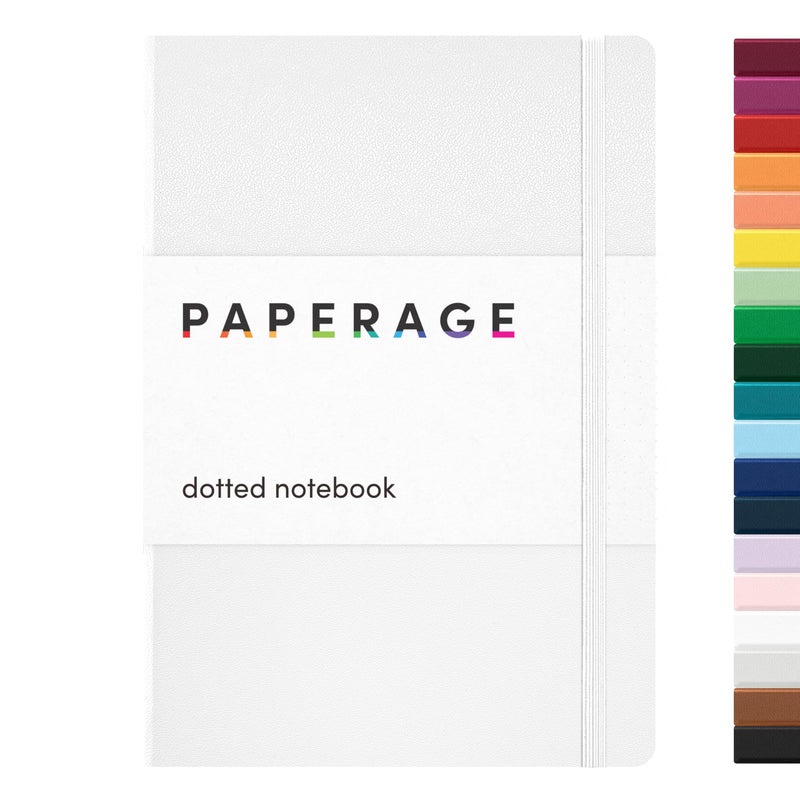 PAPERAGE Dotted Journal Notebook, (White), 160 Pages, Medium 5.6 in x 8 in - 100 GSM Thick Paper â€“ Hardcover Journaling Notebook for Work, School & Bullet Journaling - Image 1